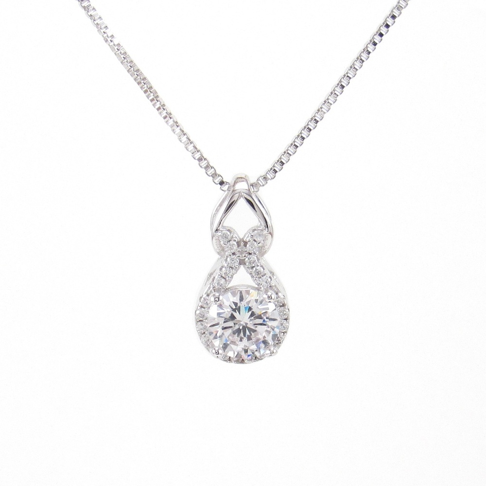 Crystal Pave Necklace Round 925 Sterling Silver